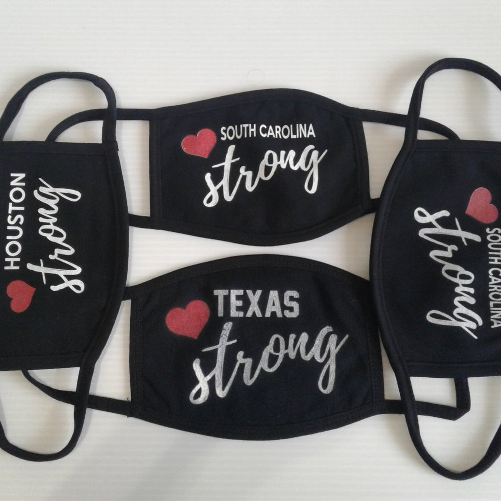 Set of 4 American States Printed Face Masks-Black